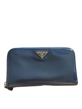 Prada Milano Navy Blue Leather Zip Around Long Wallet